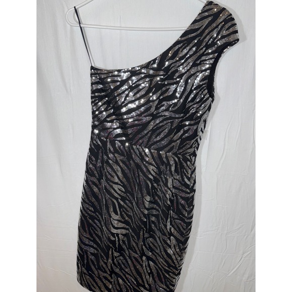 Jovani Sequin One Shoulder Dress Party Cocktail Bodycon Zebra Print‎ NWT - Picture 6 of 9